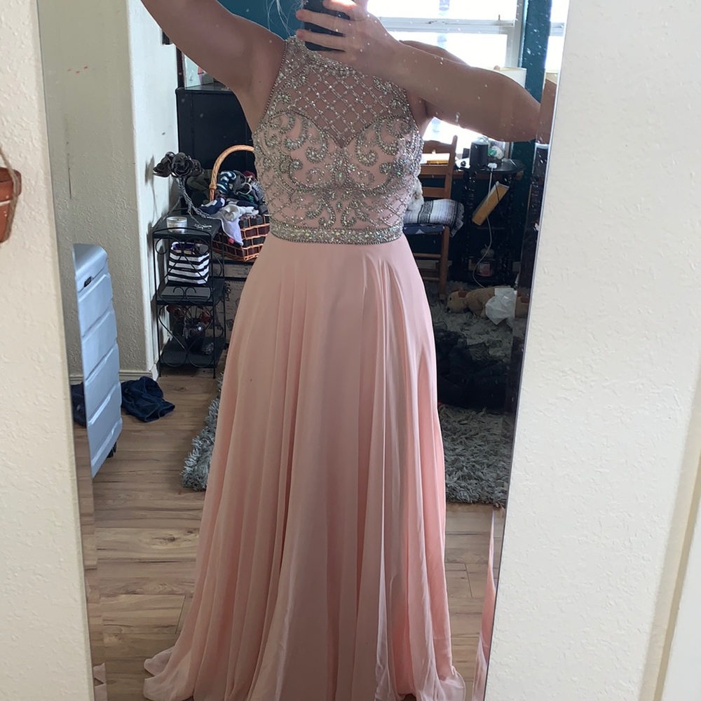 Blush pink full length prom dress!